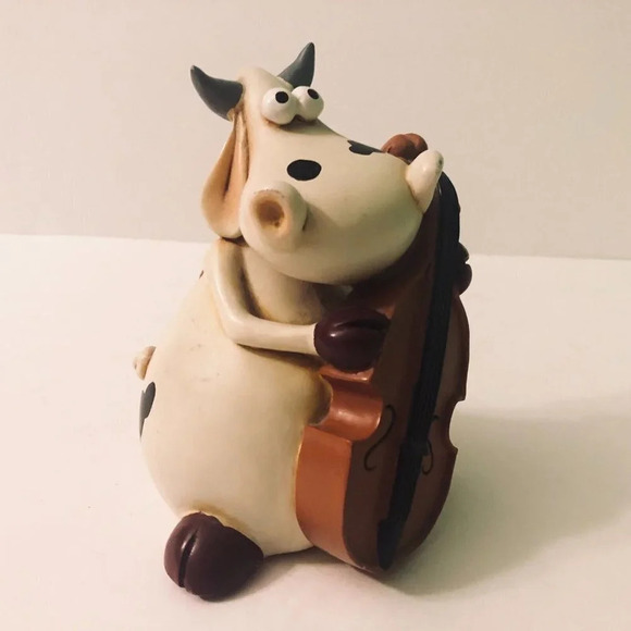 Vintage Paolo Chiari Cow Bull Playing Cello Coin Bank Figurine 5 Inch Tall - Picture 16 of 16